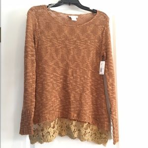 *DONATED* NWT tan and lace sweater